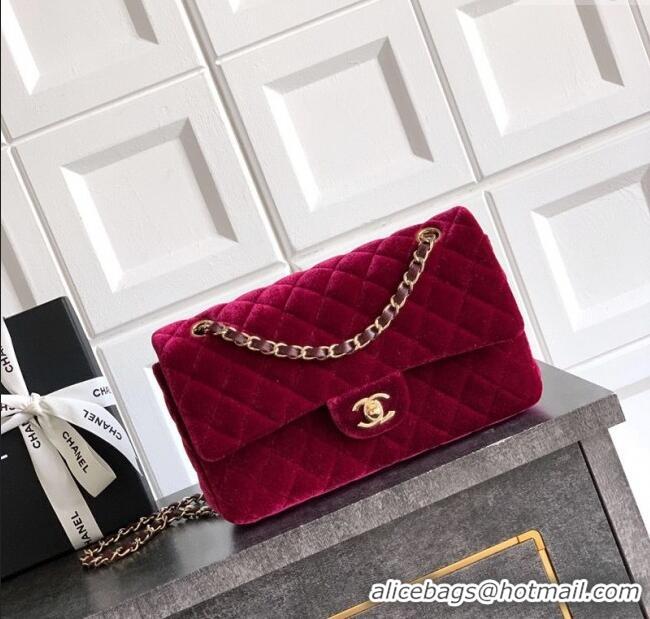 Best Price Chanel Velvet Classic 11.12 Flap Handbag A01112 Red 2025