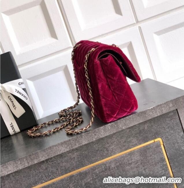 Best Price Chanel Velvet Classic 11.12 Flap Handbag A01112 Red 2025