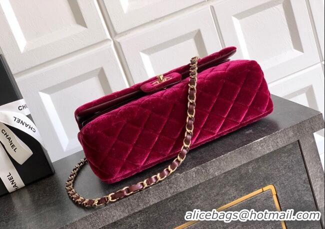 Best Price Chanel Velvet Classic 11.12 Flap Handbag A01112 Red 2025