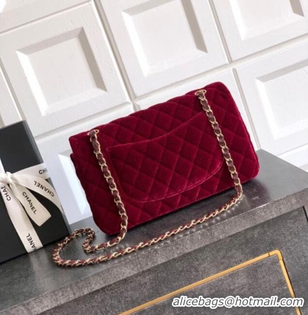 Best Price Chanel Velvet Classic 11.12 Flap Handbag A01112 Red 2025