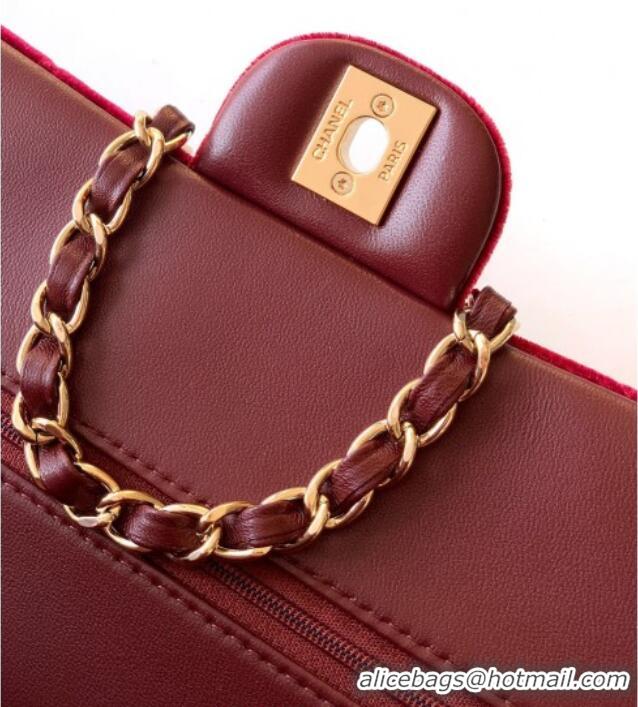 Best Price Chanel Velvet Classic 11.12 Flap Handbag A01112 Red 2025