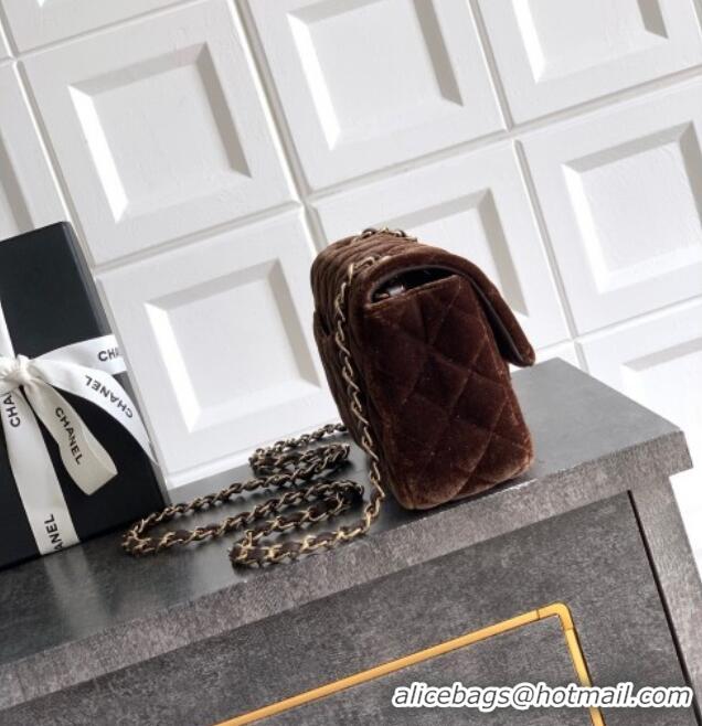 Best Quality Chanel Velvet Classic Mini Flap Handbag A69900 Dark Brown 2025