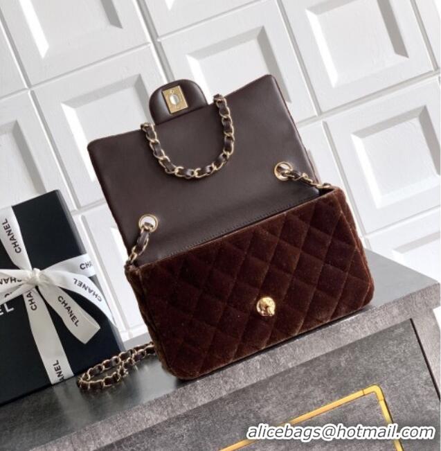 Best Quality Chanel Velvet Classic Mini Flap Handbag A69900 Dark Brown 2025