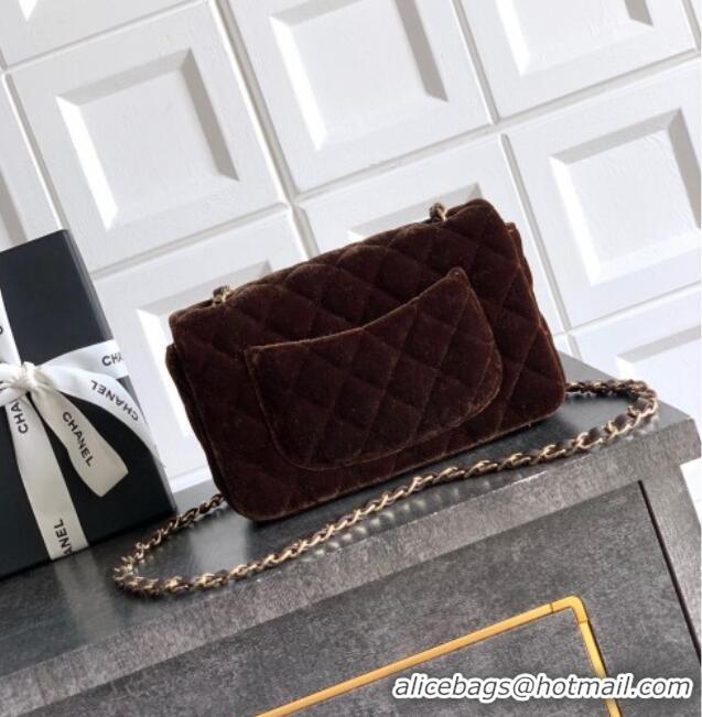 Best Quality Chanel Velvet Classic Mini Flap Handbag A69900 Dark Brown 2025