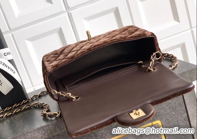 Best Quality Chanel Velvet Classic Mini Flap Handbag A69900 Dark Brown 2025