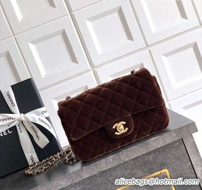Best Quality Chanel Velvet Classic Mini Flap Handbag A69900 Dark Brown 2025