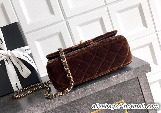 Best Quality Chanel Velvet Classic Mini Flap Handbag A69900 Dark Brown 2025