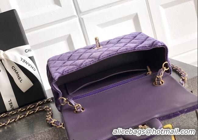 Best Quality Chanel Velvet Classic Mini Flap Handbag A69900 Purple 2025