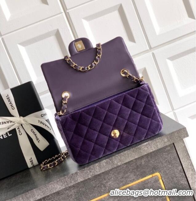 Best Quality Chanel Velvet Classic Mini Flap Handbag A69900 Purple 2025