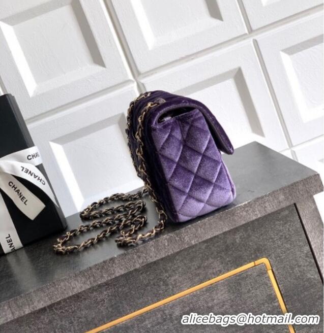 Best Quality Chanel Velvet Classic Mini Flap Handbag A69900 Purple 2025