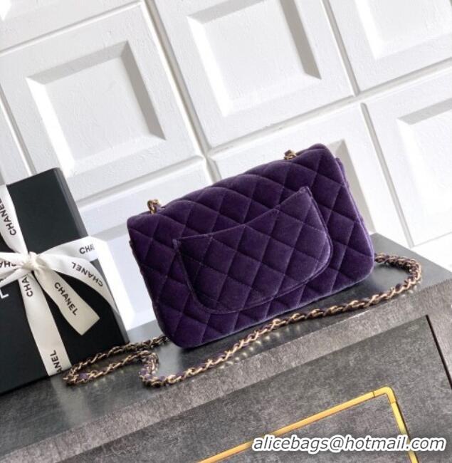 Best Quality Chanel Velvet Classic Mini Flap Handbag A69900 Purple 2025