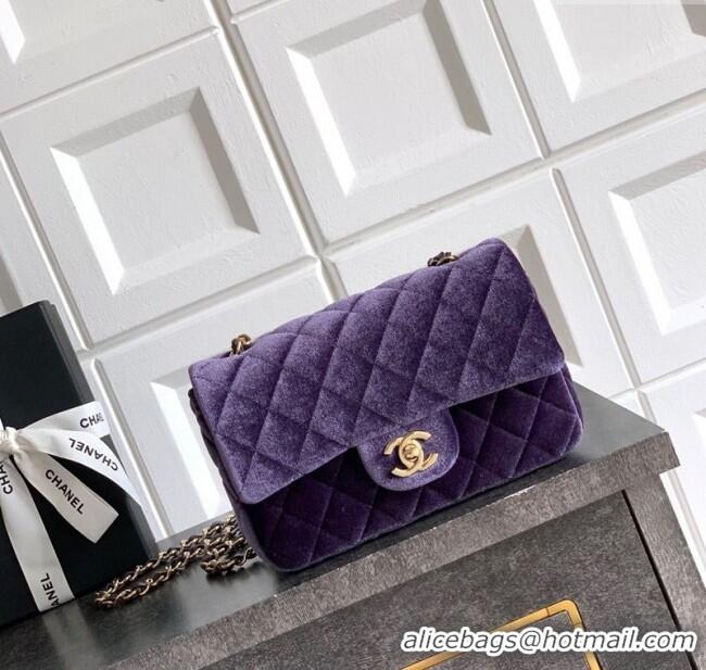 Best Quality Chanel Velvet Classic Mini Flap Handbag A69900 Purple 2025
