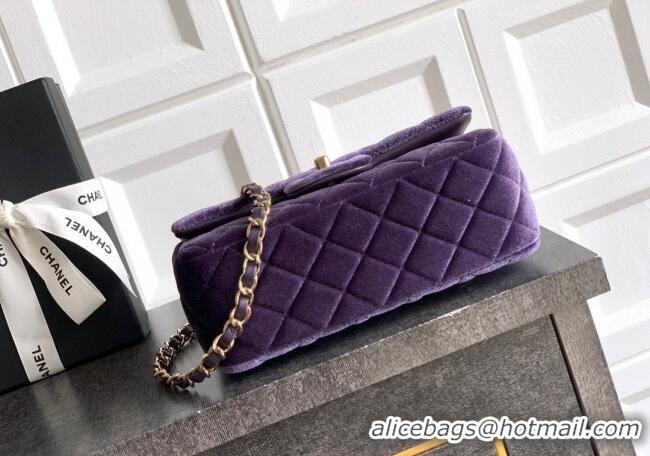 Best Quality Chanel Velvet Classic Mini Flap Handbag A69900 Purple 2025