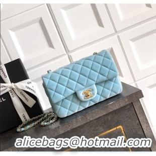 Market Sells Chanel Velvet Classic Mini Flap Handbag A69900 Sakura Blue 2025