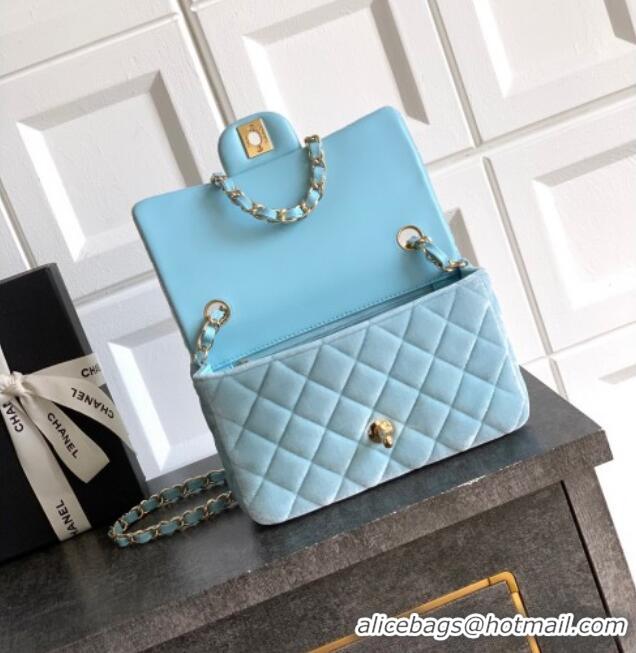 Market Sells Chanel Velvet Classic Mini Flap Handbag A69900 Sakura Blue 2025