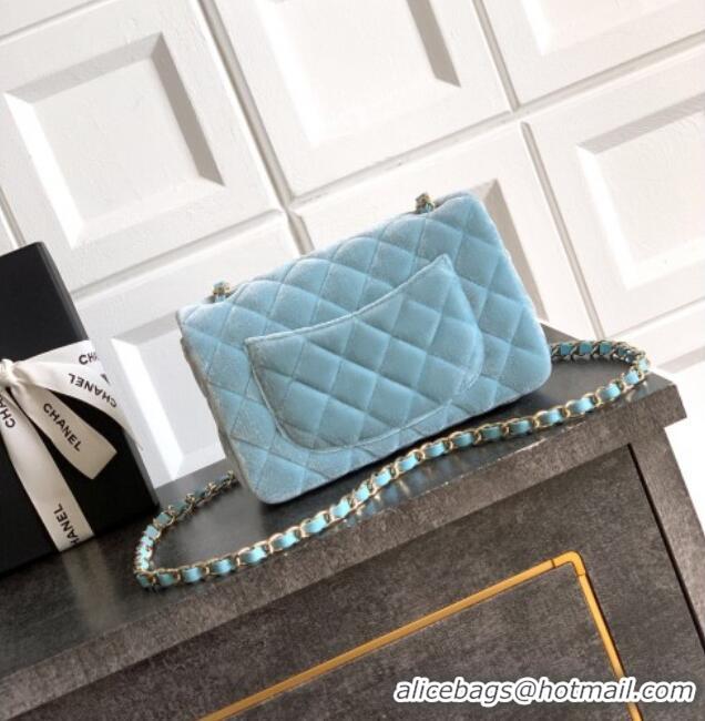 Market Sells Chanel Velvet Classic Mini Flap Handbag A69900 Sakura Blue 2025