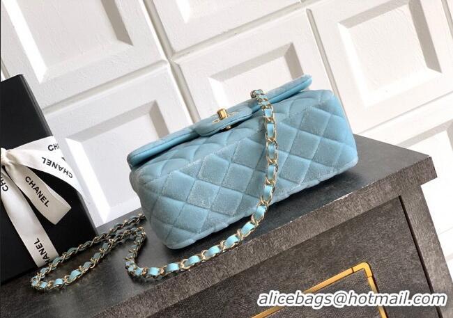 Market Sells Chanel Velvet Classic Mini Flap Handbag A69900 Sakura Blue 2025