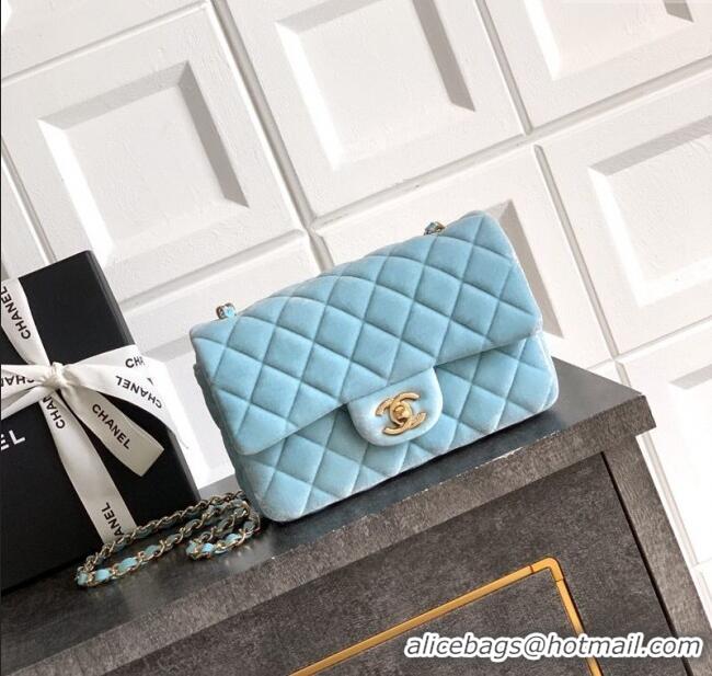 Market Sells Chanel Velvet Classic Mini Flap Handbag A69900 Sakura Blue 2025