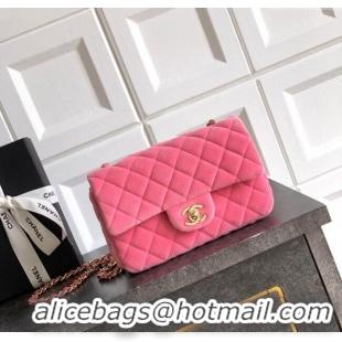 Free Shipping Chanel Velvet Classic Mini Flap Handbag A69900 Sakura Pink 2025