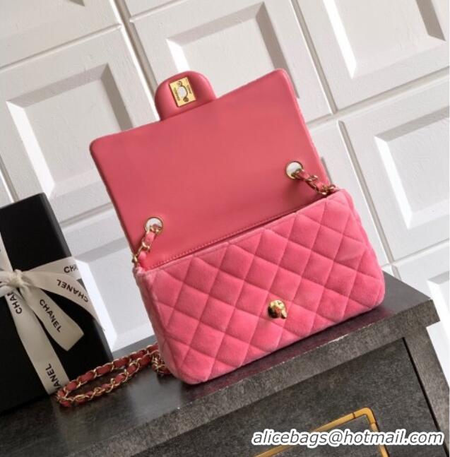 Free Shipping Chanel Velvet Classic Mini Flap Handbag A69900 Sakura Pink 2025