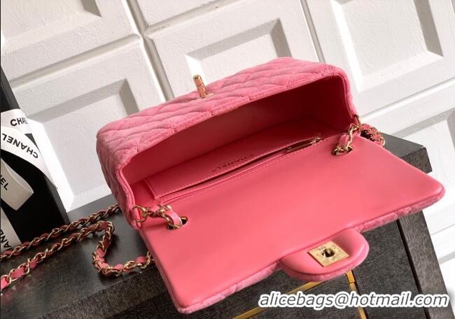 Free Shipping Chanel Velvet Classic Mini Flap Handbag A69900 Sakura Pink 2025