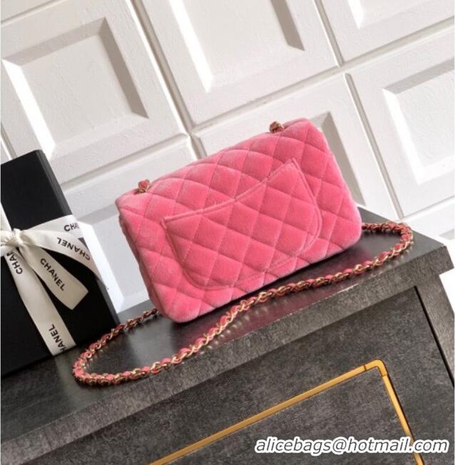 Free Shipping Chanel Velvet Classic Mini Flap Handbag A69900 Sakura Pink 2025