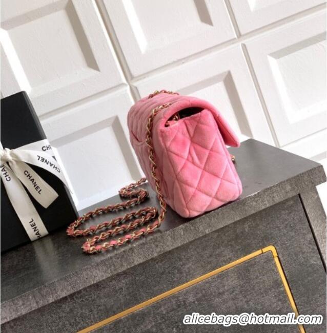 Free Shipping Chanel Velvet Classic Mini Flap Handbag A69900 Sakura Pink 2025
