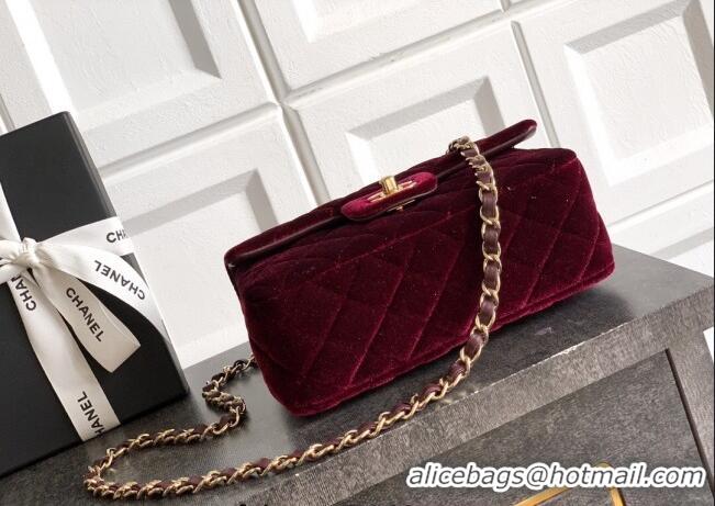 Good Product Chanel Velvet Classic Mini Flap Handbag A69900 Dark Burgundy 2025
