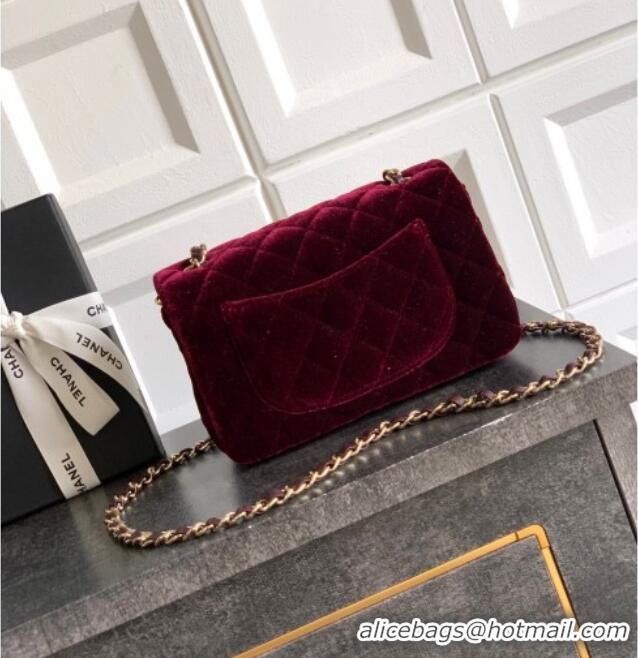 Good Product Chanel Velvet Classic Mini Flap Handbag A69900 Dark Burgundy 2025