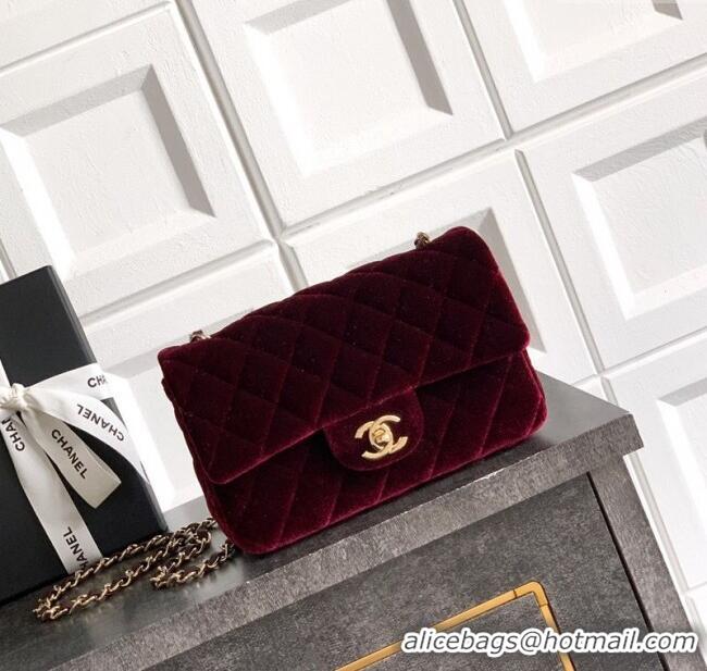 Good Product Chanel Velvet Classic Mini Flap Handbag A69900 Dark Burgundy 2025