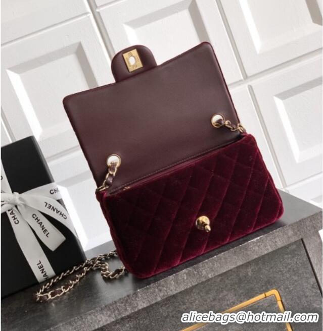Good Product Chanel Velvet Classic Mini Flap Handbag A69900 Dark Burgundy 2025