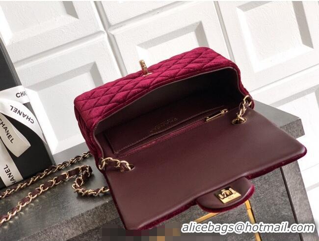 Good Product Chanel Velvet Classic Mini Flap Handbag A69900 Dark Burgundy 2025