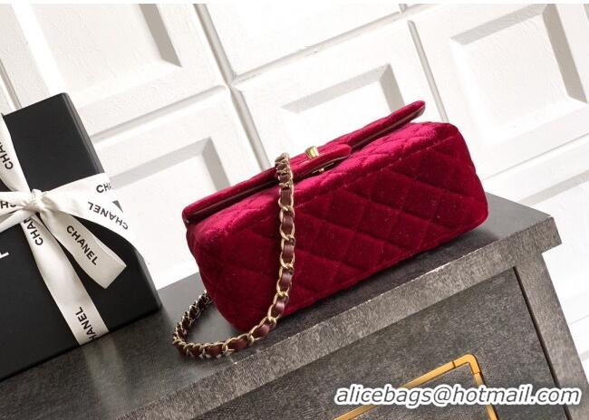 Modern Classic Chanel Velvet Classic Mini Flap Handbag A69900 Red 2025