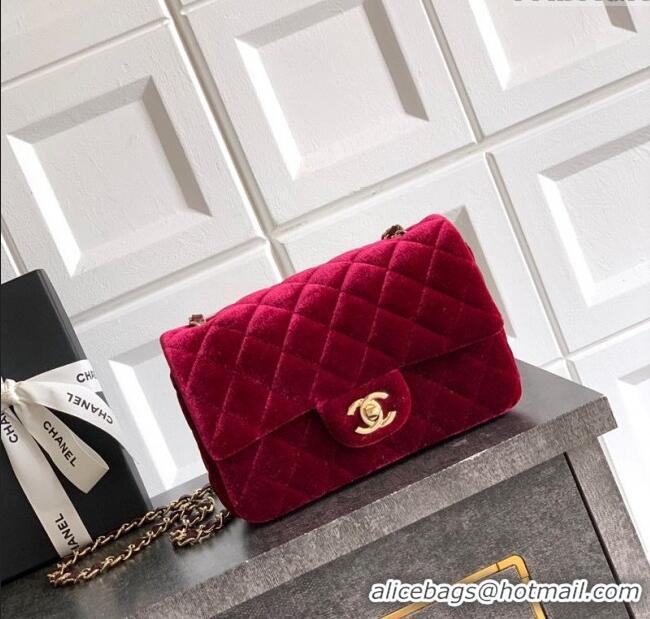 Modern Classic Chanel Velvet Classic Mini Flap Handbag A69900 Red 2025