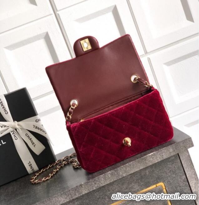 Modern Classic Chanel Velvet Classic Mini Flap Handbag A69900 Red 2025
