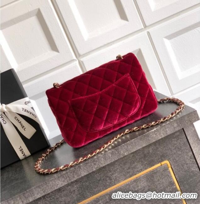 Modern Classic Chanel Velvet Classic Mini Flap Handbag A69900 Red 2025
