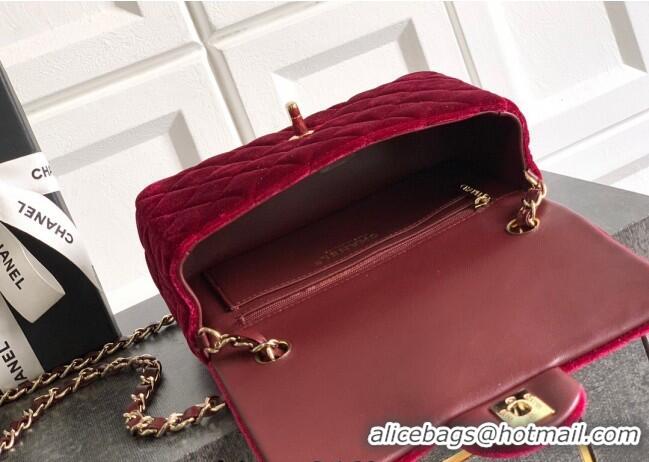 Modern Classic Chanel Velvet Classic Mini Flap Handbag A69900 Red 2025