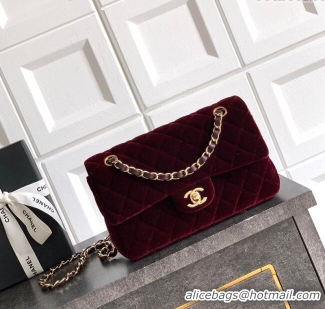 Classic Specials Chanel Velvet Classic Small Flap Handbag A01113 Dark Burgundy 2025