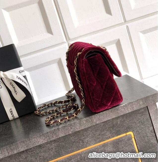 Classic Specials Chanel Velvet Classic Small Flap Handbag A01113 Dark Burgundy 2025