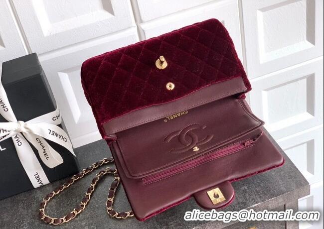 Classic Specials Chanel Velvet Classic Small Flap Handbag A01113 Dark Burgundy 2025