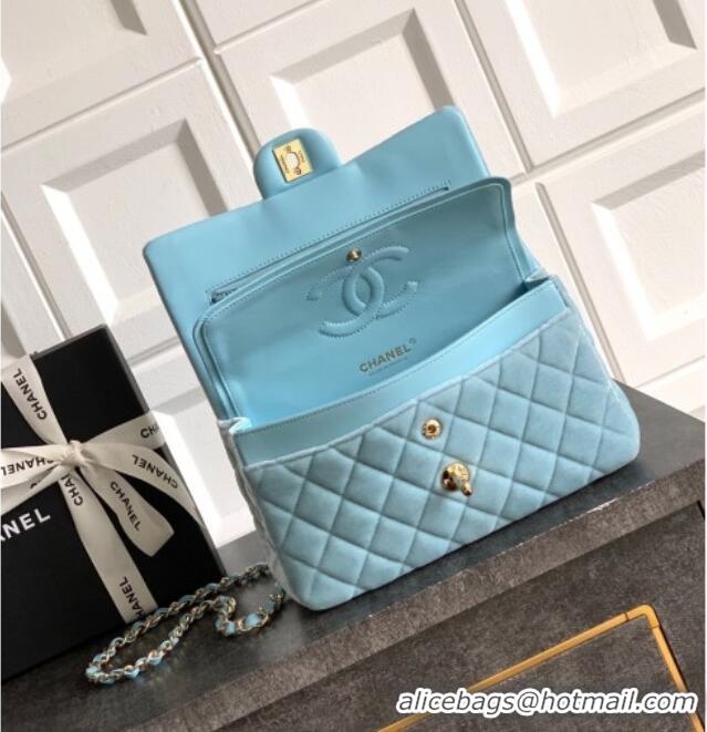 Market Sells Chanel Velvet Classic Small Flap Handbag A01113 Lake Blue 2025