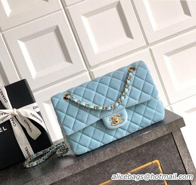 Market Sells Chanel Velvet Classic Small Flap Handbag A01113 Lake Blue 2025