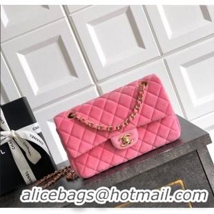 New Release Creation Chanel Velvet Classic Small Flap Handbag A01113 Sakura Pink 2025