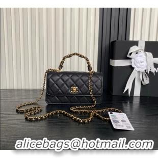 Buy Cheap Chanel Grained Shiny Calfskin Clutch with chain and Top Handle AP4798 Black 2025