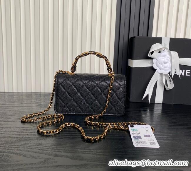 Buy Cheap Chanel Grained Shiny Calfskin Clutch with chain and Top Handle AP4798 Black 2025