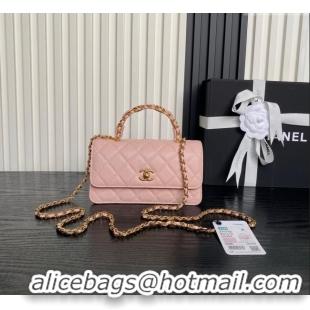 Best Quality Chanel Grained Shiny Calfskin Clutch with chain and Top Handle AP4798 Light Pink 2025