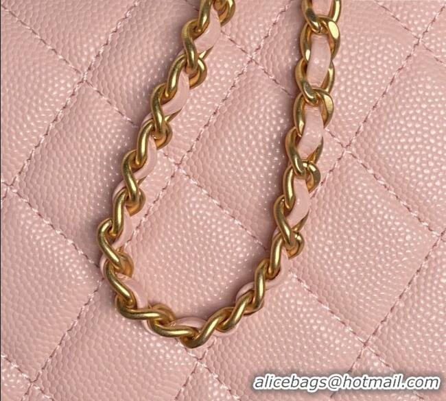 Best Quality Chanel Grained Shiny Calfskin Clutch with chain and Top Handle AP4798 Light Pink 2025