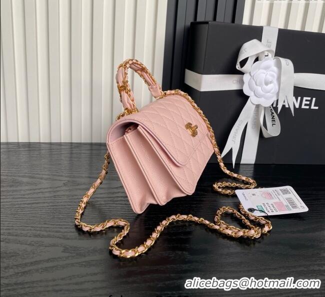 Best Quality Chanel Grained Shiny Calfskin Clutch with chain and Top Handle AP4798 Light Pink 2025