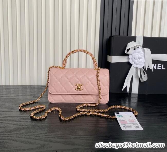 Best Quality Chanel Grained Shiny Calfskin Clutch with chain and Top Handle AP4798 Light Pink 2025
