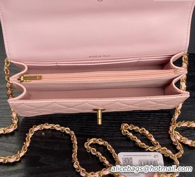 Best Quality Chanel Grained Shiny Calfskin Clutch with chain and Top Handle AP4798 Light Pink 2025